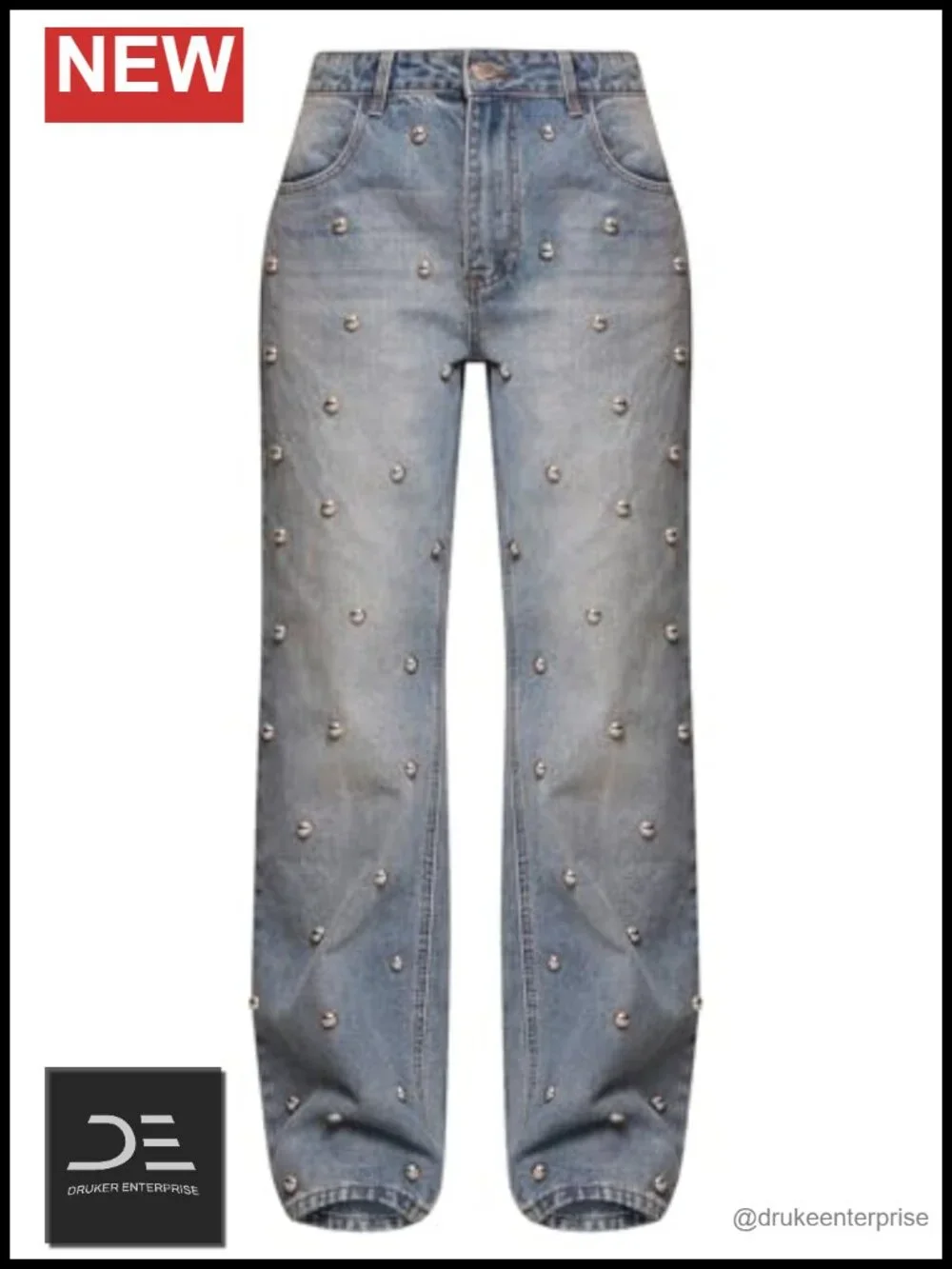 Women Sparkly Wide Leg Glitter Jeans High Waist Dome Stud Pants